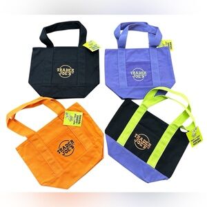 New! Trader Joe's Fall Mini Canvas Tote Bag Black Orange Purple Lot of 4 NWT